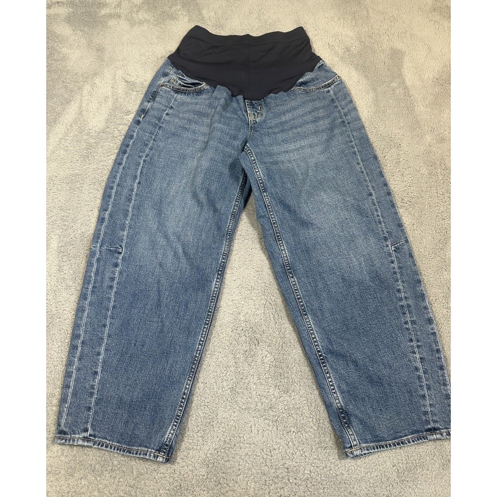 Old Navy Jeans Womens 10 Blue Barrel Leg Maternity Full Panel